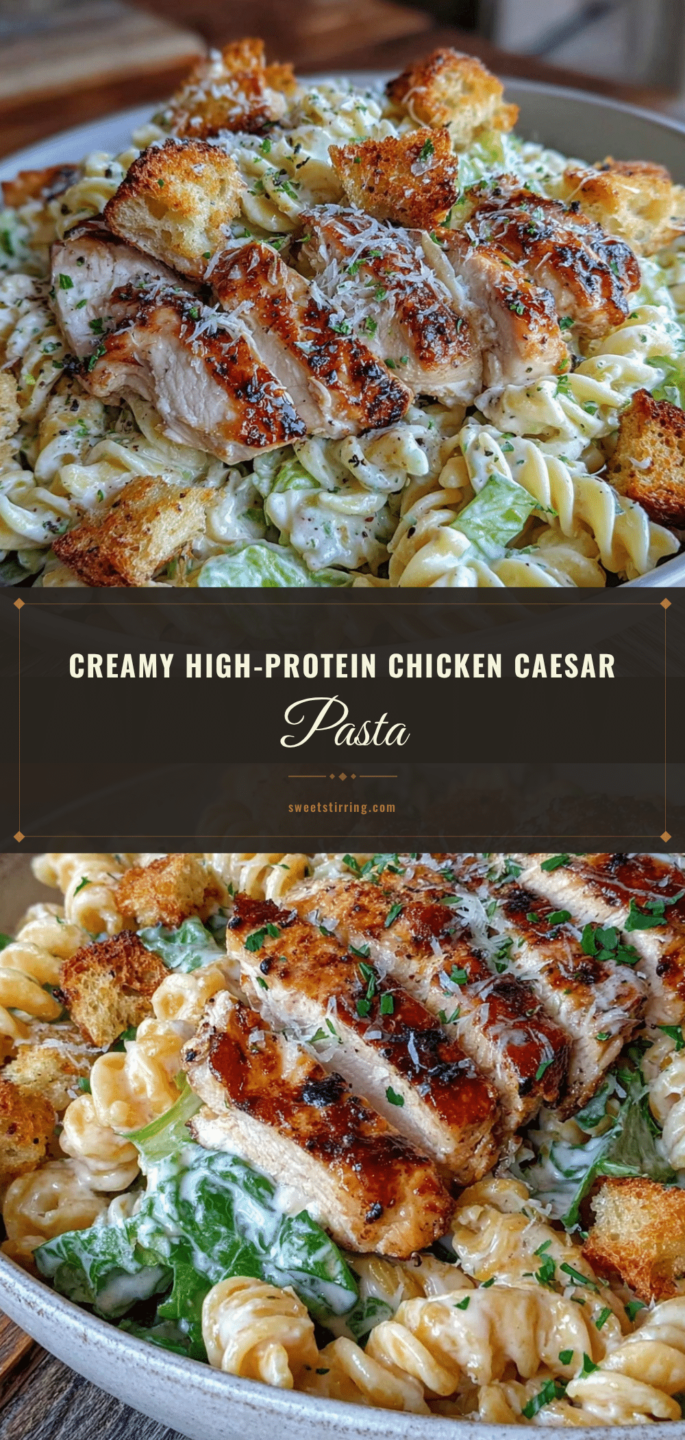 healthy high-protein cold chicken caesar pasta salad recipe