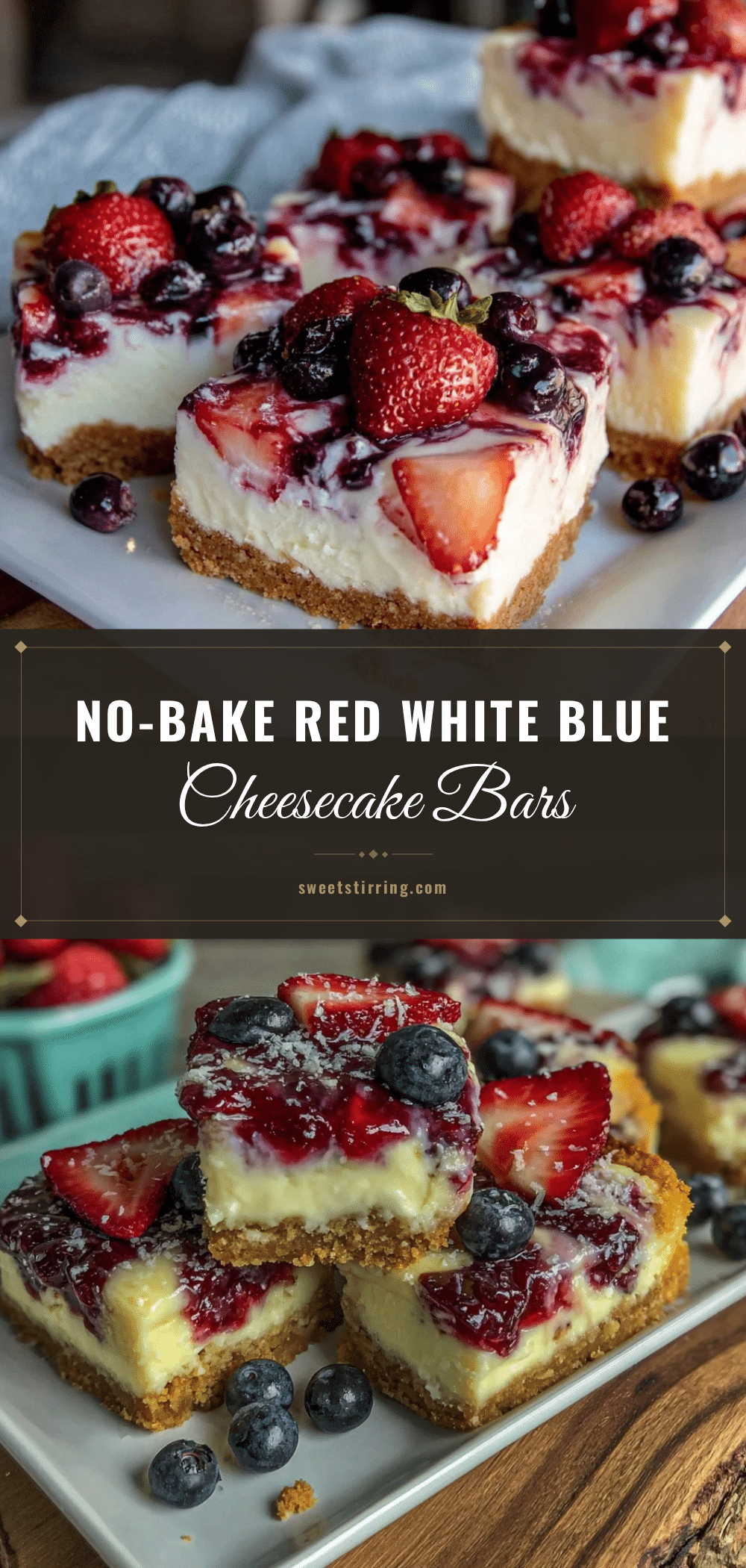 no bake red white and blue cheesecake bars recipe