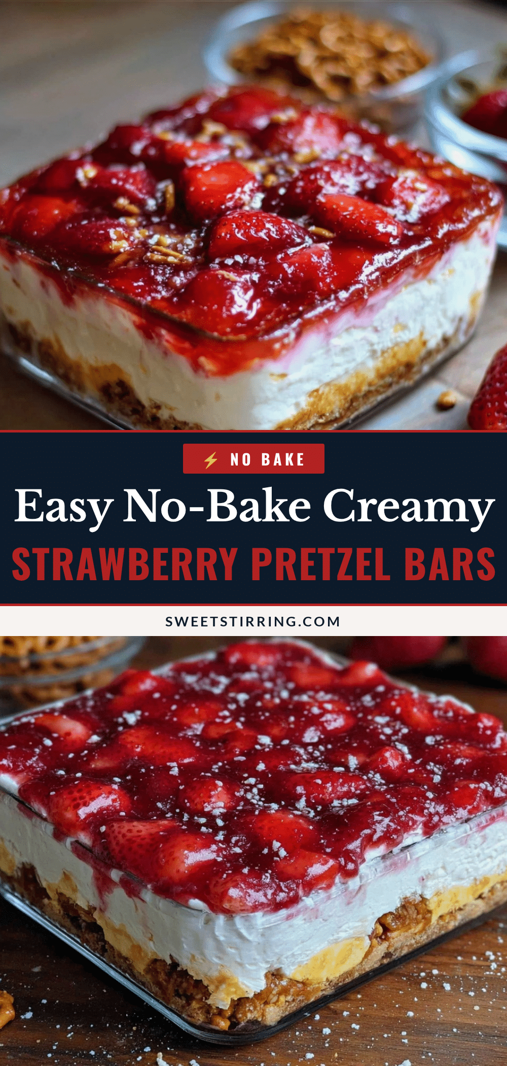 Easy No-Bake Strawberry Pretzel Salad Bars recipe