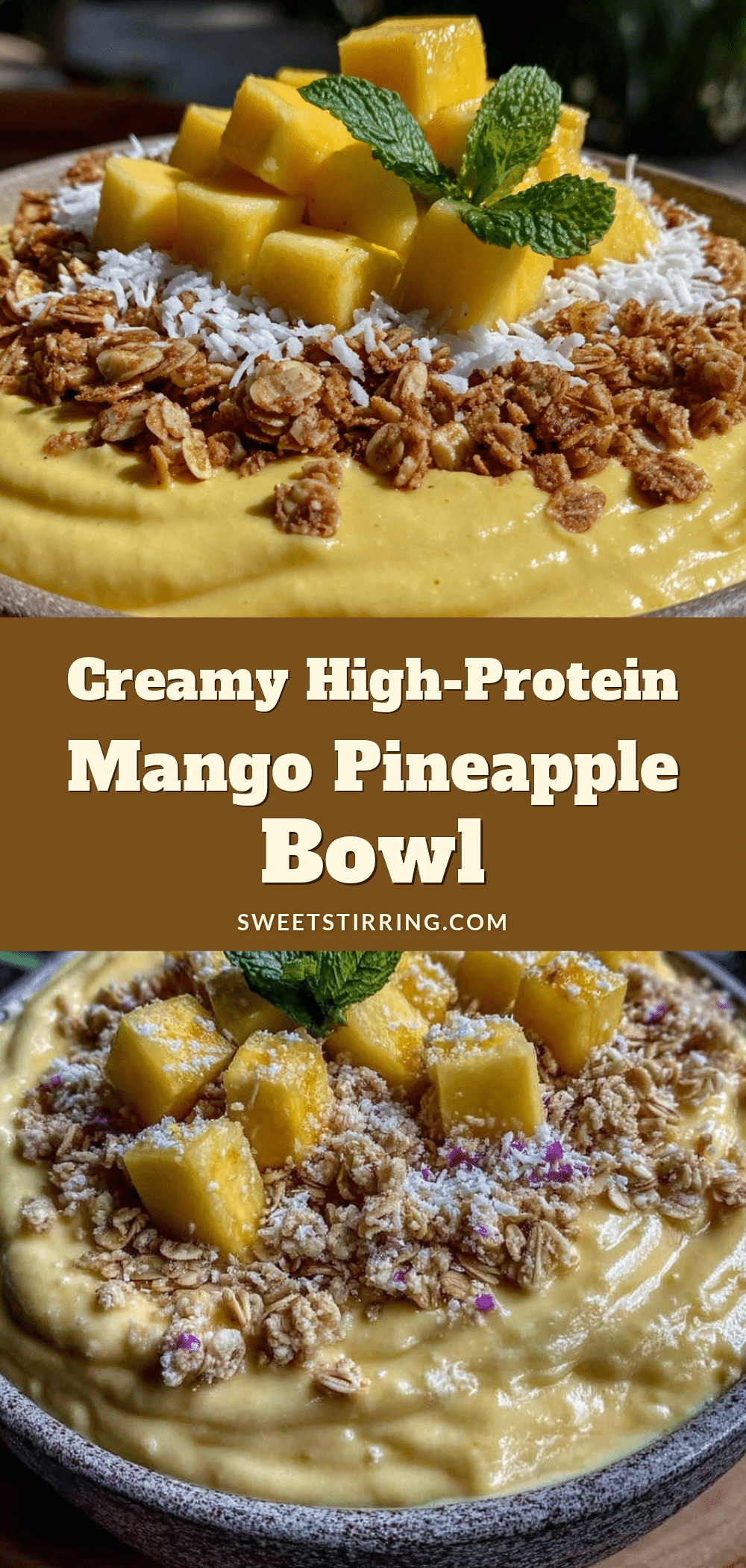 Healthy High-Protein Mango Pineapple Smoothie Bowl recipe