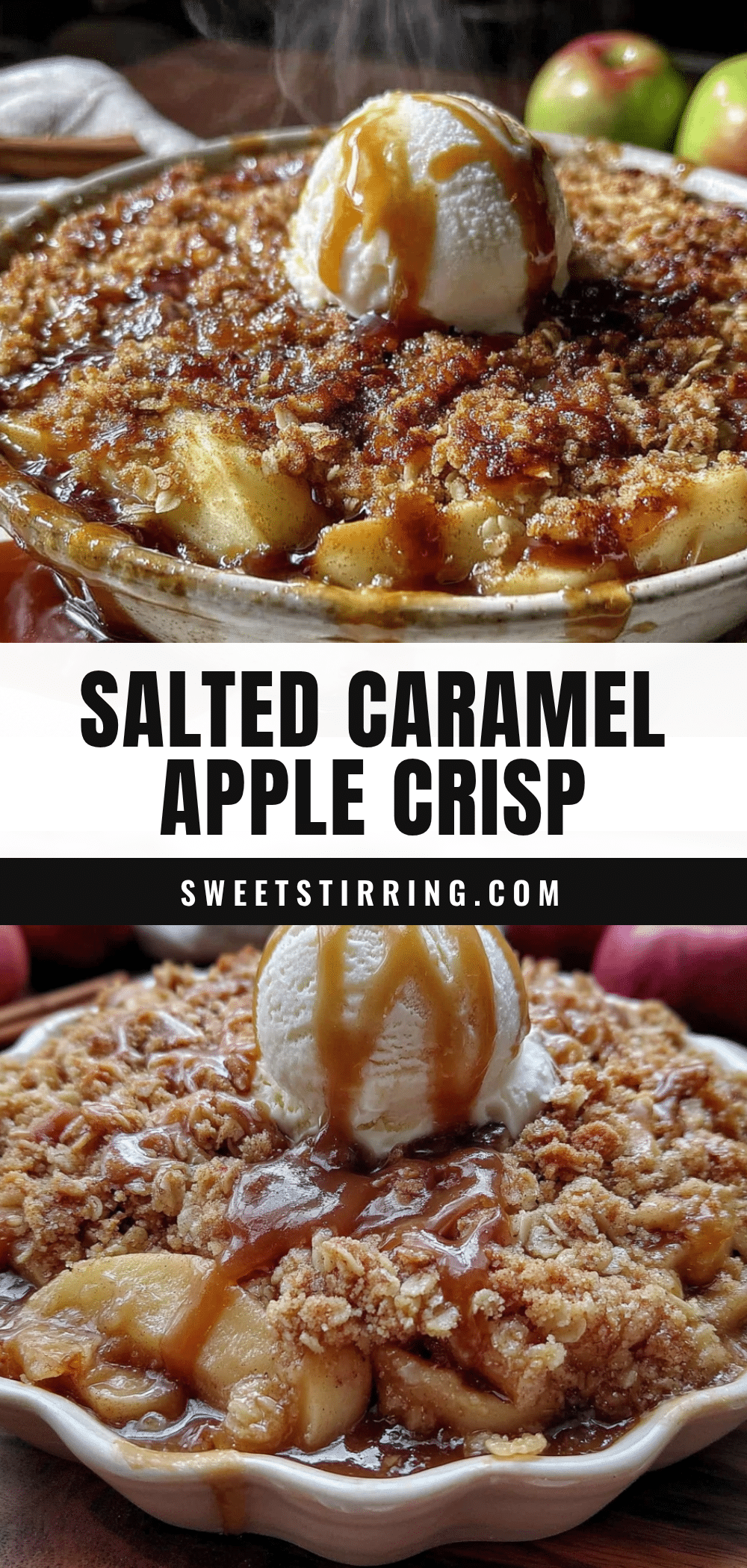 cozy oat streusel apple crisp with salted caramel recipe