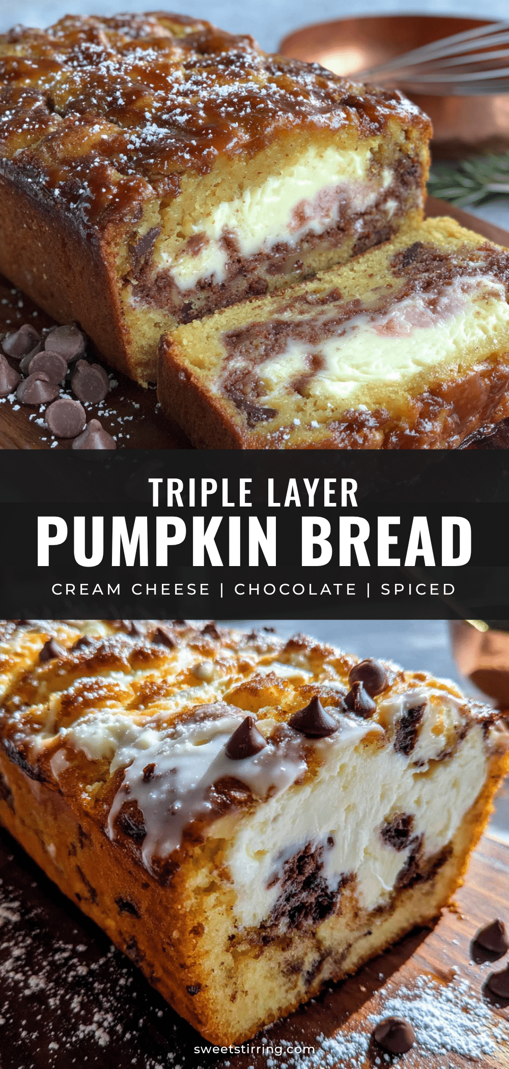triple layer pumpkin chocolate chip bread recipe