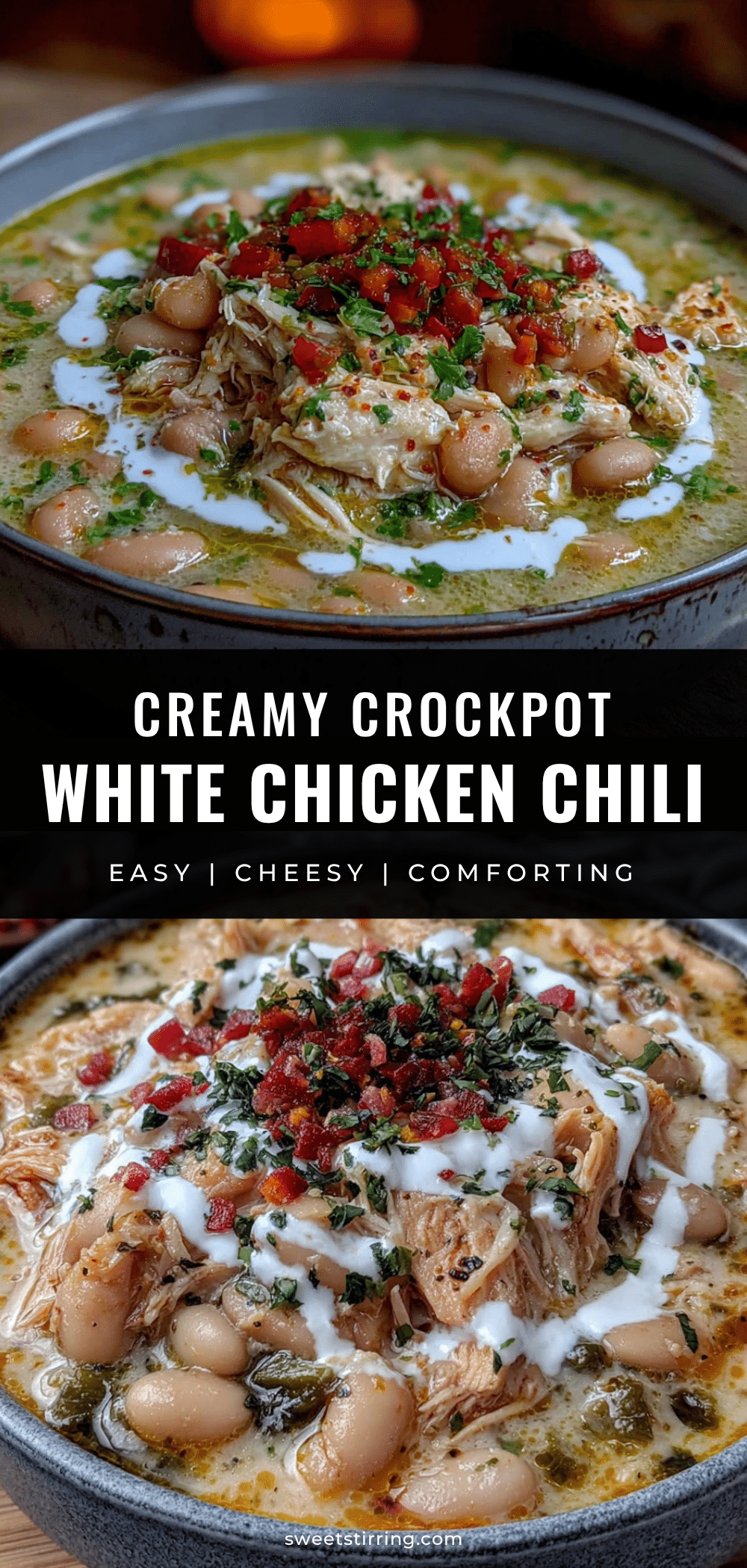 creamy crockpot white chicken chili with roasted poblano recipe